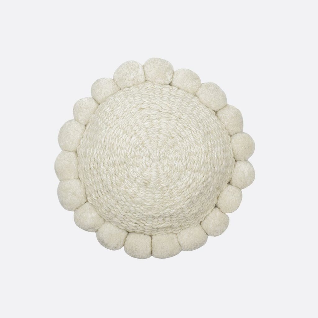 Mini Coussin Rond Pompons Blanc Coussin Ethnique Finca