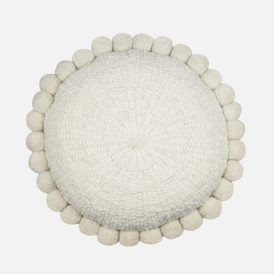 Coussin rond pompons blanc Finca Home