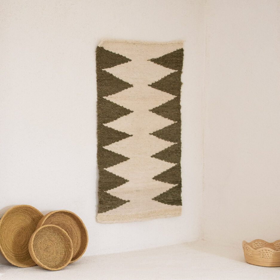 Mini tapis en laine kaki Finca Home