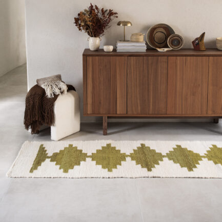 Tapis de couloir vert en laine Finca Home